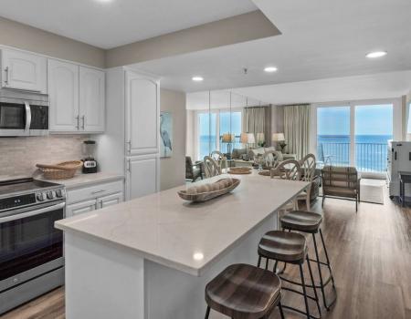 BeachCrest 402 kitchen and living area with beach views