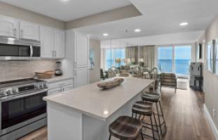 BeachCrest 402 kitchen and living area with beach views